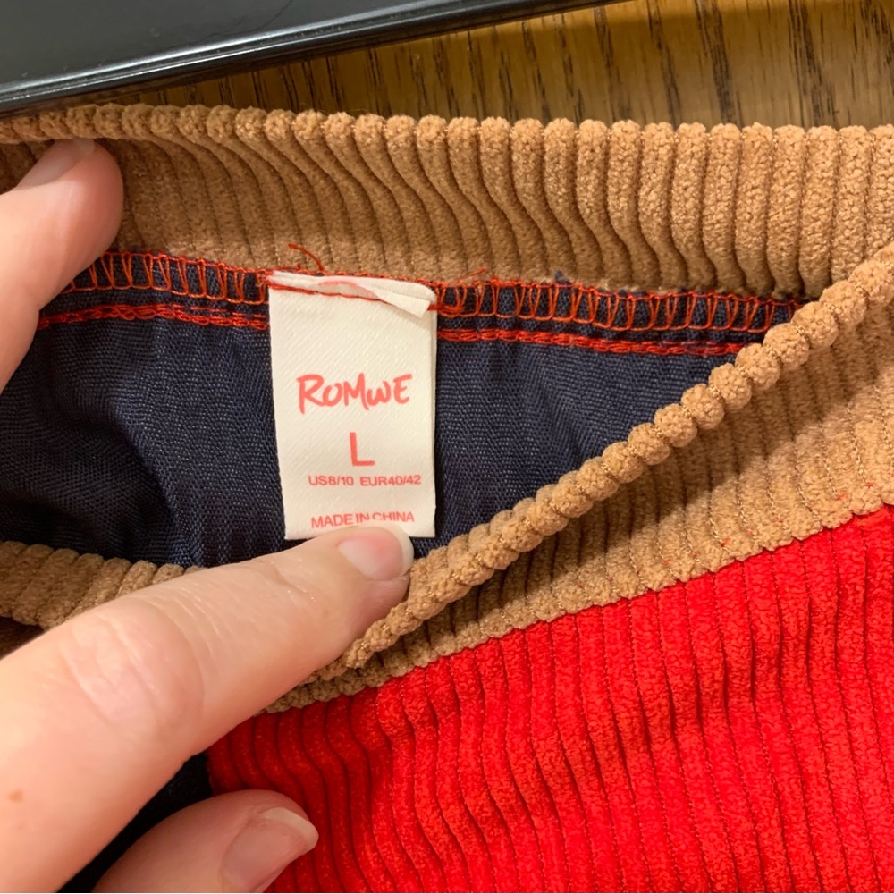 Mod Color Block Corduroy Mini Skirt, Large, High … - image 5